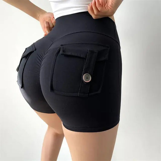 High Waist Scrunch Fitness Shorts W/Pockets