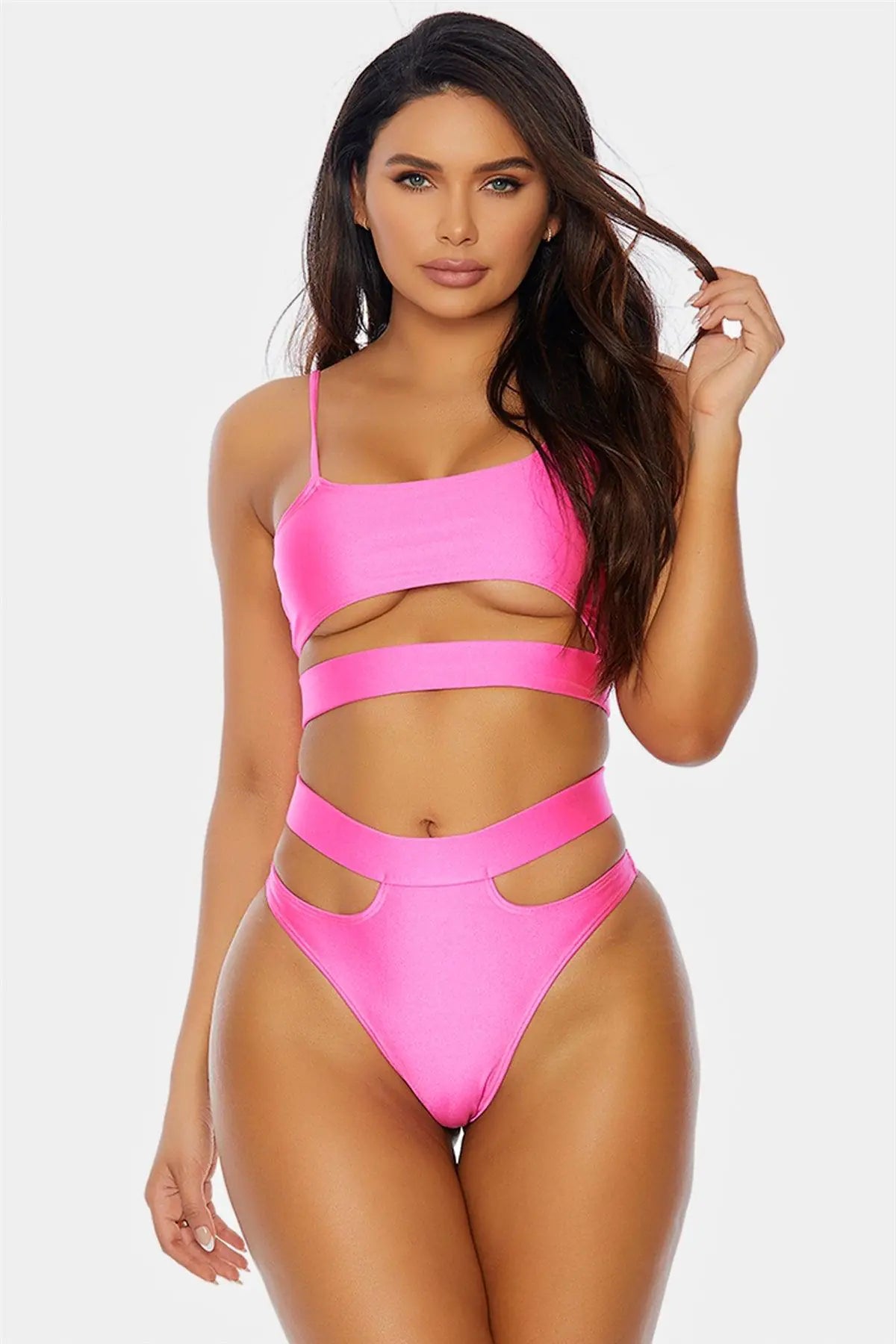 Neon Pink Turks and Caicos Bikini 2 Piece Set Swimwear