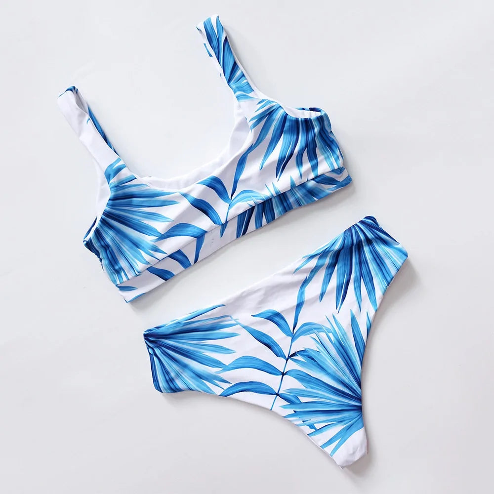 Tropical Palm High Waist Women's Bikini